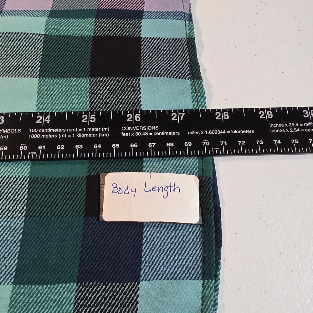 Torrid Womens 2 Harper Pullover Blouse Green Purple Plaid Roll Tab Sleeve - Picture 2 of 8